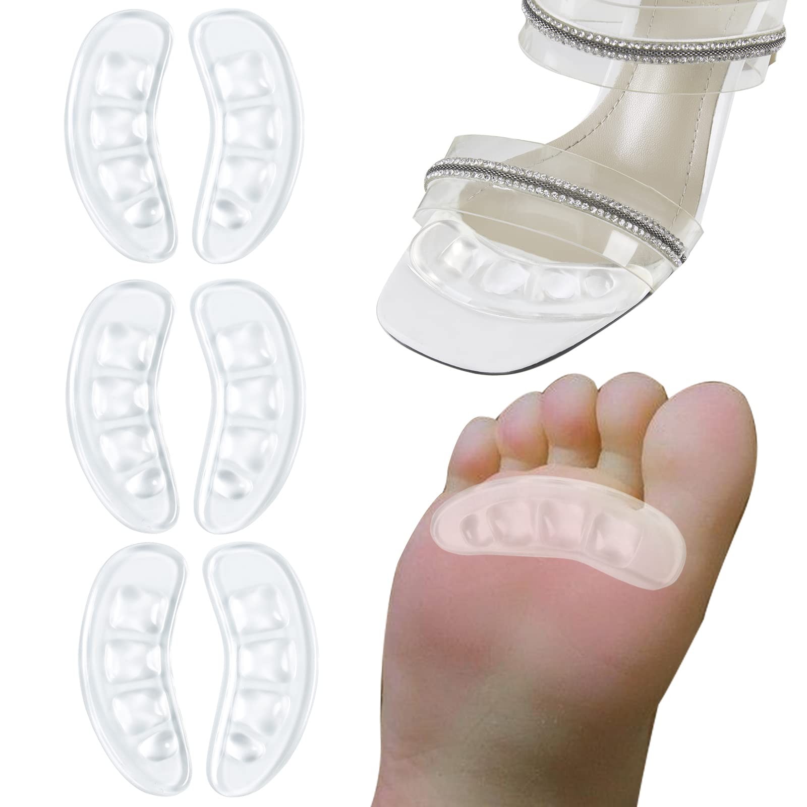 GQTJP Metatarsal Pads, Ball of Foot Cushions for 3 Pairs, Clear S- 3 Pairs