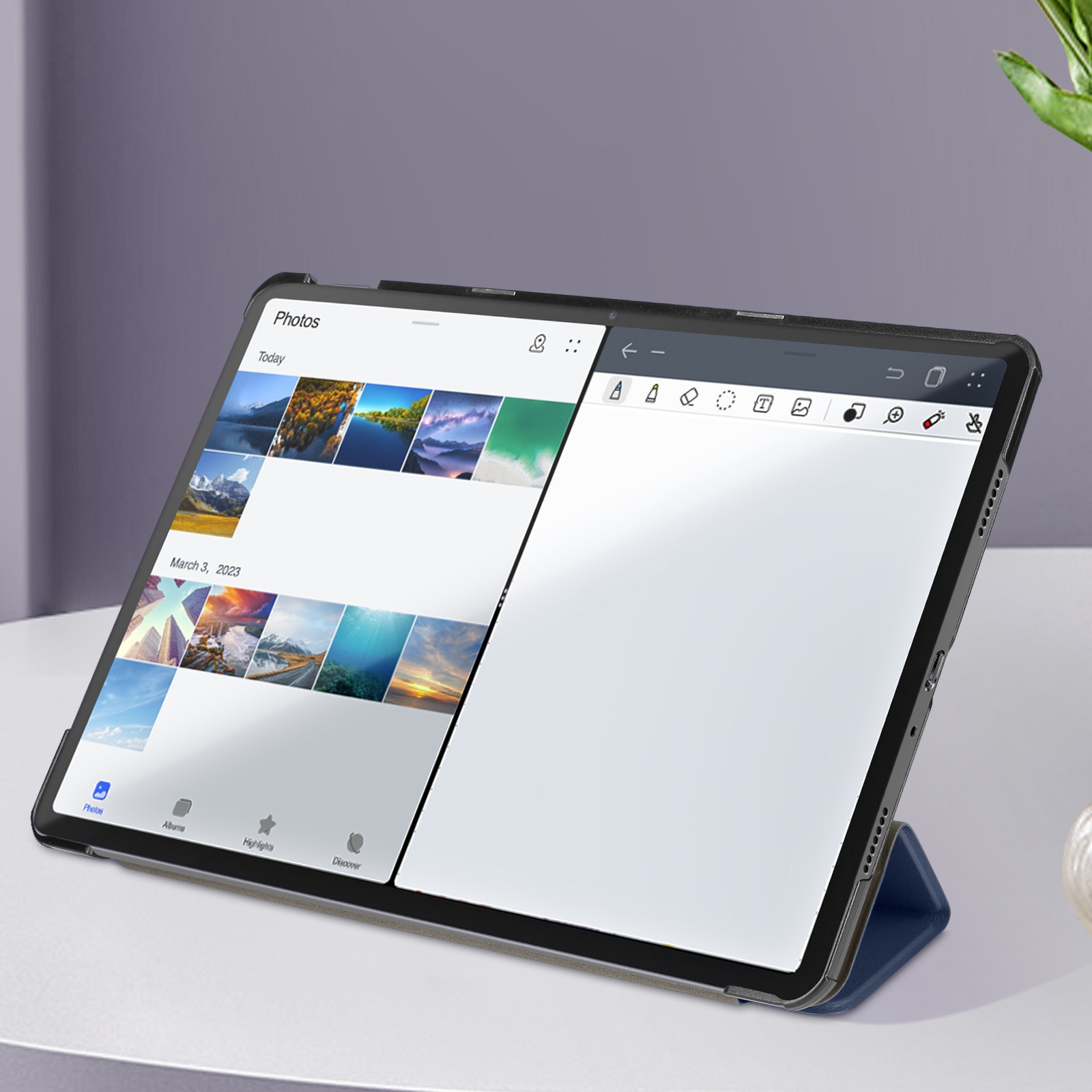 Etui pour Tab A9 Finition Bleu Minuit Premium en Polyuréthane Résistant - 3