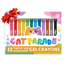 Cat Parade Gel Crayons for Kids and Adults - Set of 12 Rainbow Color Crayons ...