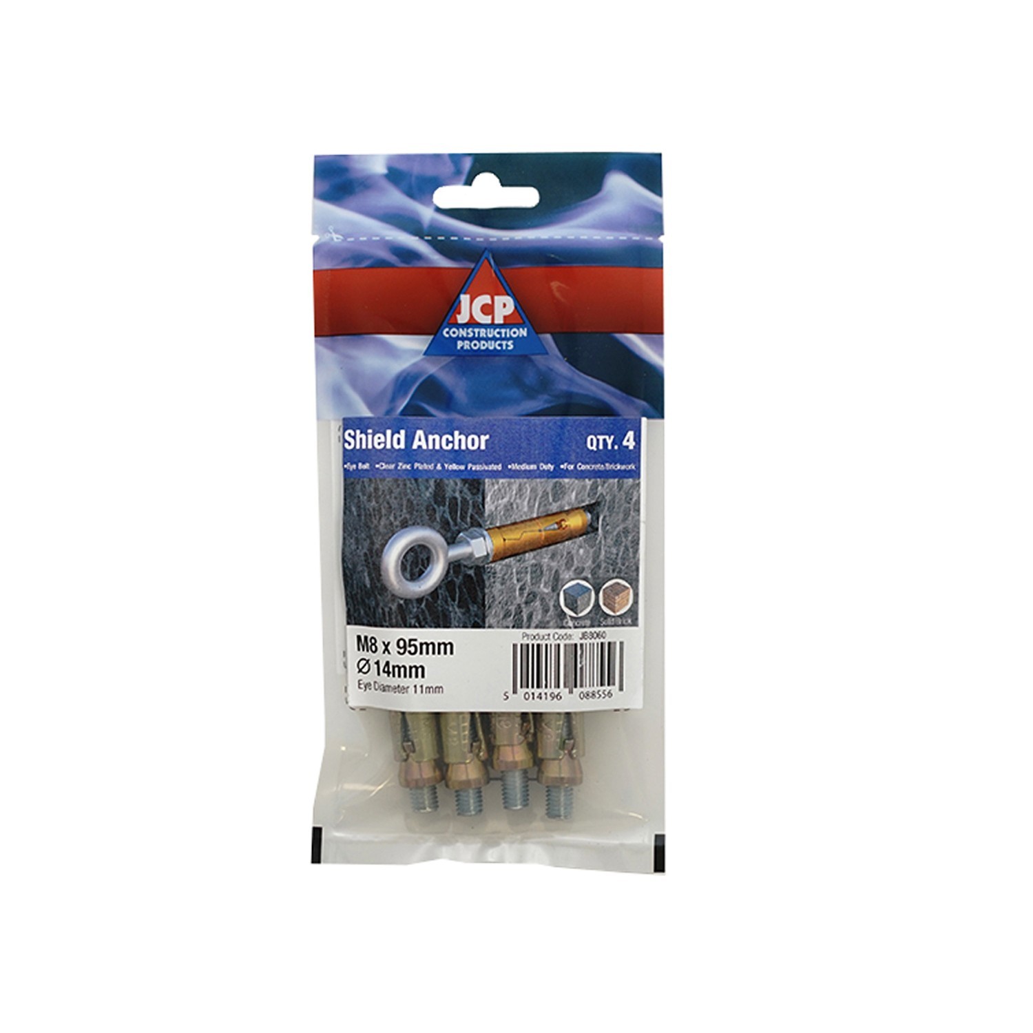 Jcp Fixings Shield Anchors Eye Bolt Zyp - M8 x 95mm - FJJBAEBM08 - Box of 20