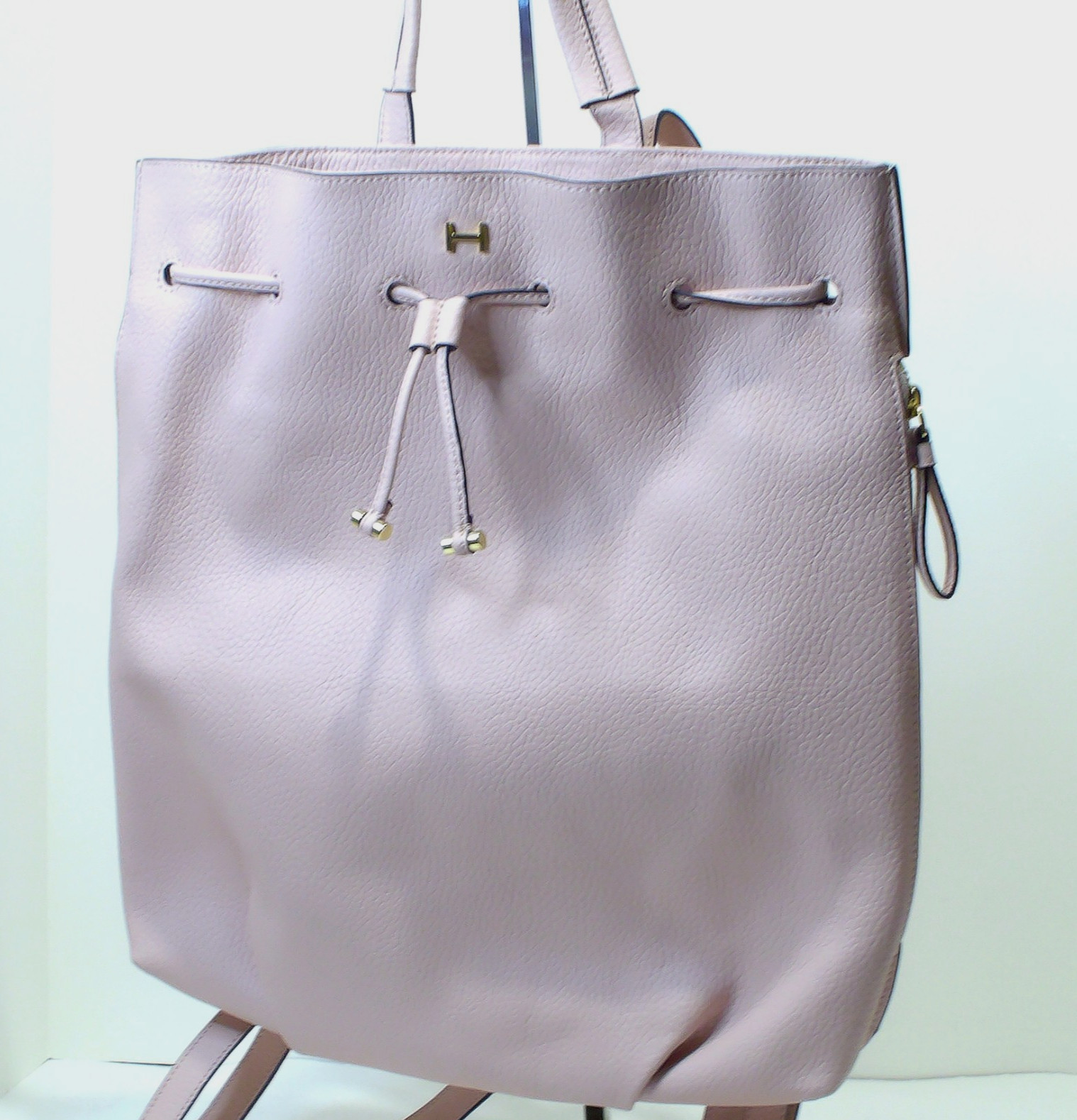 Halston Pink Leather Drawstring Backpack with Gol… - image 1