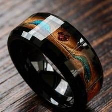 Black Stainless Steel Ring Blue Gold Design Unisex Wedding Anniversary Band