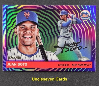 Juan Soto 2025 Topps Chrome Platinum Purple Vibrations Refractor /250 #199 Mets