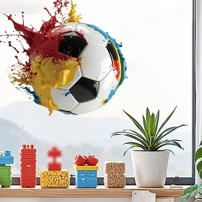 Autocollant mural football 3D effet perc��e vinyle d��calcomanie 32x25cm multico - Photo 1/4