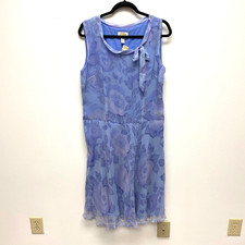 Talbots Women Blue Purple Floral Sleeveless Chiffon Side Zip Silk Shift Dress 16