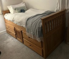 Captains Waxed Pine Wooden Storage Bed - 3 Ft Single. Collection From Halstock
