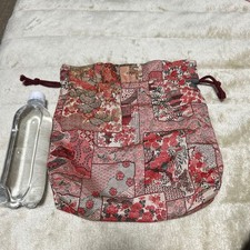 Kimono remake Japanese pattern drawstring bag floral pattern red accessory case