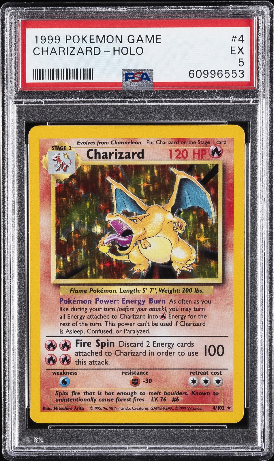 1999 POKEMON BASE SET UNLIMITED #4 CHARIZARD-HOLO PSA 5