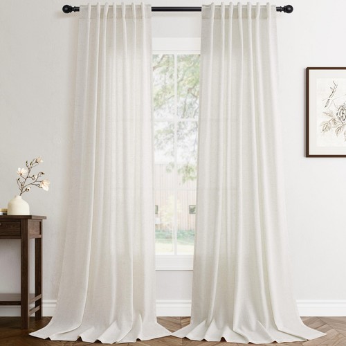 2 Panels Set Cream Linen Curtains 108 inches Long for Living Room Extra Long ...