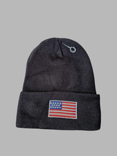 USA Flag Cuffed Knit Beanie Hat Ski Winter Cap Toque Black with Flag NEW