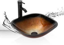 Square 16.65"x 5" Glasses Vessel Bathroom Sink Combo with Oil Rubbed Bronze