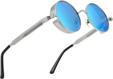 Polarized Steampunk Sunglasses, UV Protection, Metal Frame, Outdoor Circle Shade