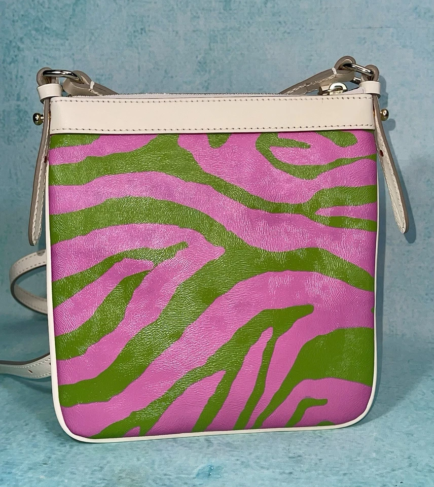 Bolso Bandolera Dooney & Bourke Pequeño Estampado Cebra Rosa Verde Repujado Y2K Foto 2 de 4