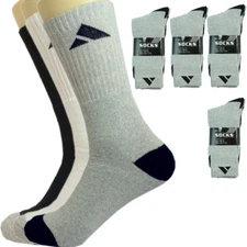 Adi 6 Pairs Mens Sports Athletic Work Crew Cotton Socks Casual Size 9-11 10-13