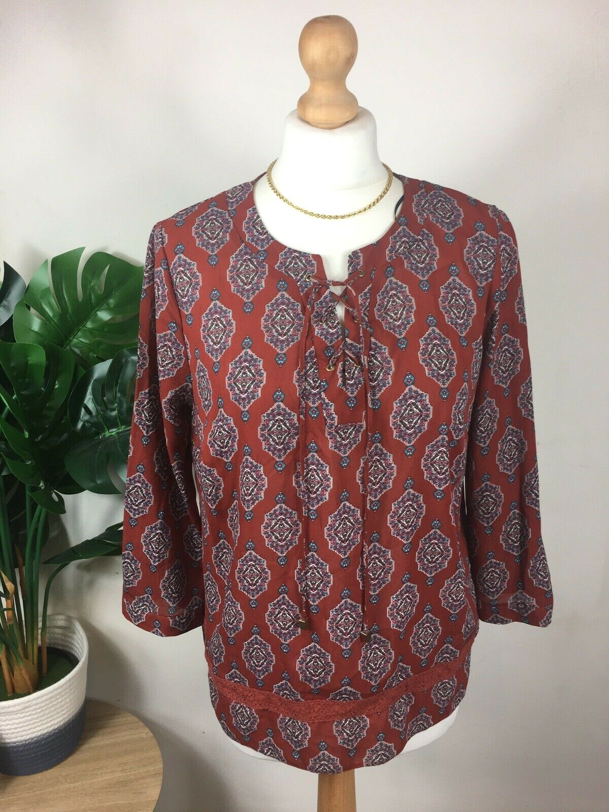 Red Herring Size 12 Blouse Womens Boho Pattern Orange Shirt Top Print  Paisley | eBay