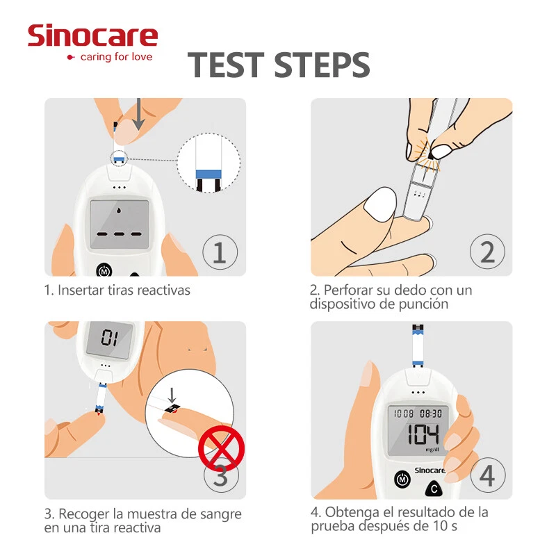 SINOCARE Medidor de glucosa en sangre Safe-ACCU con 100 tiras reactivas