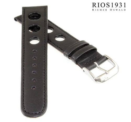 Cinturino Orologio Vintage In Pelle Bovina 19 Mm Nero Graffiato - Realizzato A Mano In Germania, Cucitura Bianca
