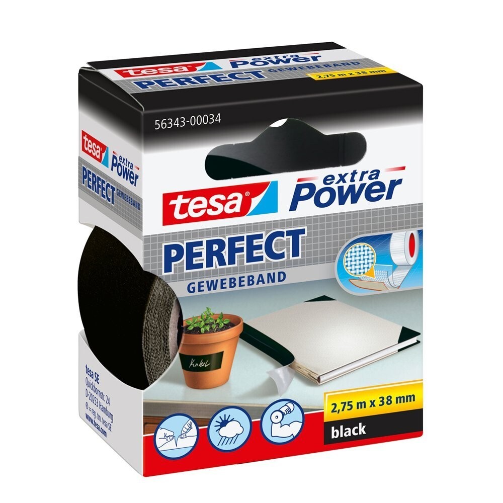 tesa extra Power Perfect Gewebeband - Gewebeverstärkt - Black - 2,75m x 38mm NEU
