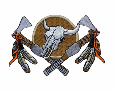 Native American Buffalo Skull Axe  Patch 4 inch NOV186 F2D3K