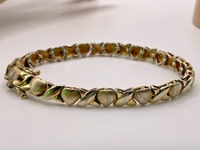Sterling Silver Hearts Hugs & Kisses Bracelet Signed FAS 925 Gold Vermeil 7"