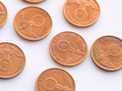 GERMAN Lot 8x 2 REICHSPFENNIG 1937 - 1939 SWASTIKA Coin 3RD REICH WW2 Pfennig Rp - Picture 4 of 5