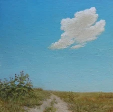 Sky Clouds Field Landscape Original Oil Painting Tonalist Canvas cardboard art