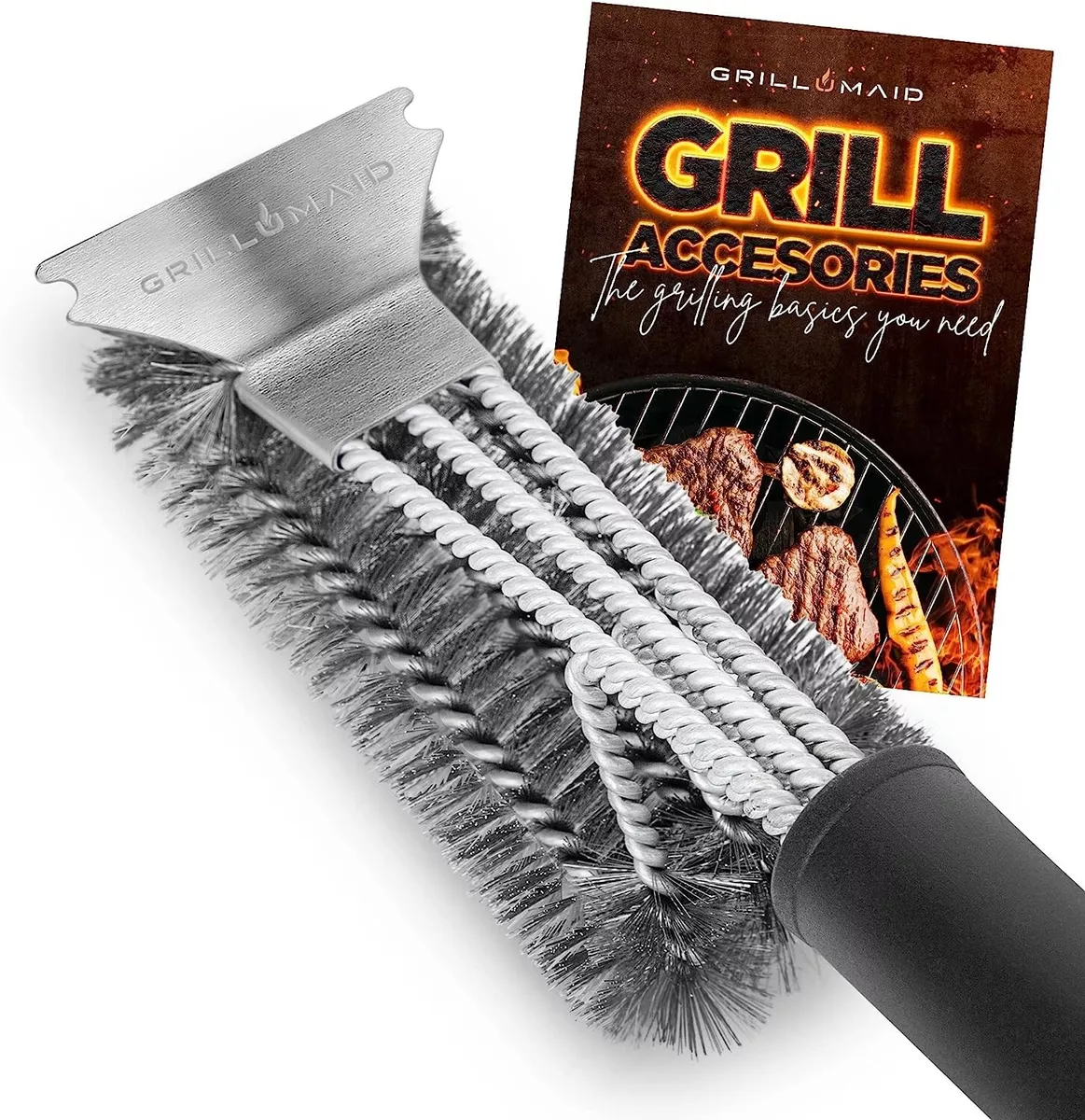 Grill Brush and Scraper - Extra Strong BBQ Cleaner Accessories - Safe Wire Bristles 18Stainless Steel Barbecue Triple Scrubber Cleaning Brush for