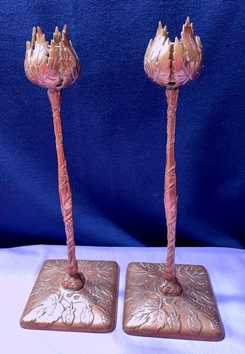 ANTIQUE AM ART & CRAFTS BRONZE CANDLE STICKS MARSHALL FIELD CHICAGO CRAFT SHOP - Picture 6 of 6