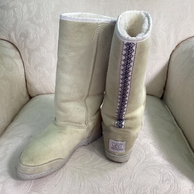 UGG Boots Tall Tan Sz 7L 6M Made In NZ Woven Back Seam- Gently Used VG  Condition