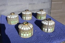 Stunning Set Of 5 Round Ornate Quality Stained Glass Shade B&H Era Light Fixture
