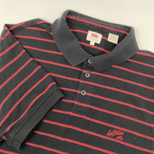 LEVIS Vintage Golf Polo Black/Red Striped Mens Size L… Gem