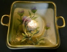 Vintage Hand Painted Gilded Double Handled Nippon Square Bowl 2.25" x 6.13" Exc