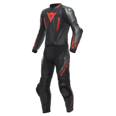 Dainese Laguna Seca 5 Zweiteiler black anthracite red fluo Gr. 48 Lederkombi