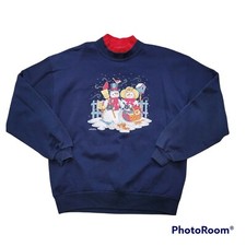 Vtg USA Made Double Collar Snowman Ugly Christmas Sweater Holidays XL Navy