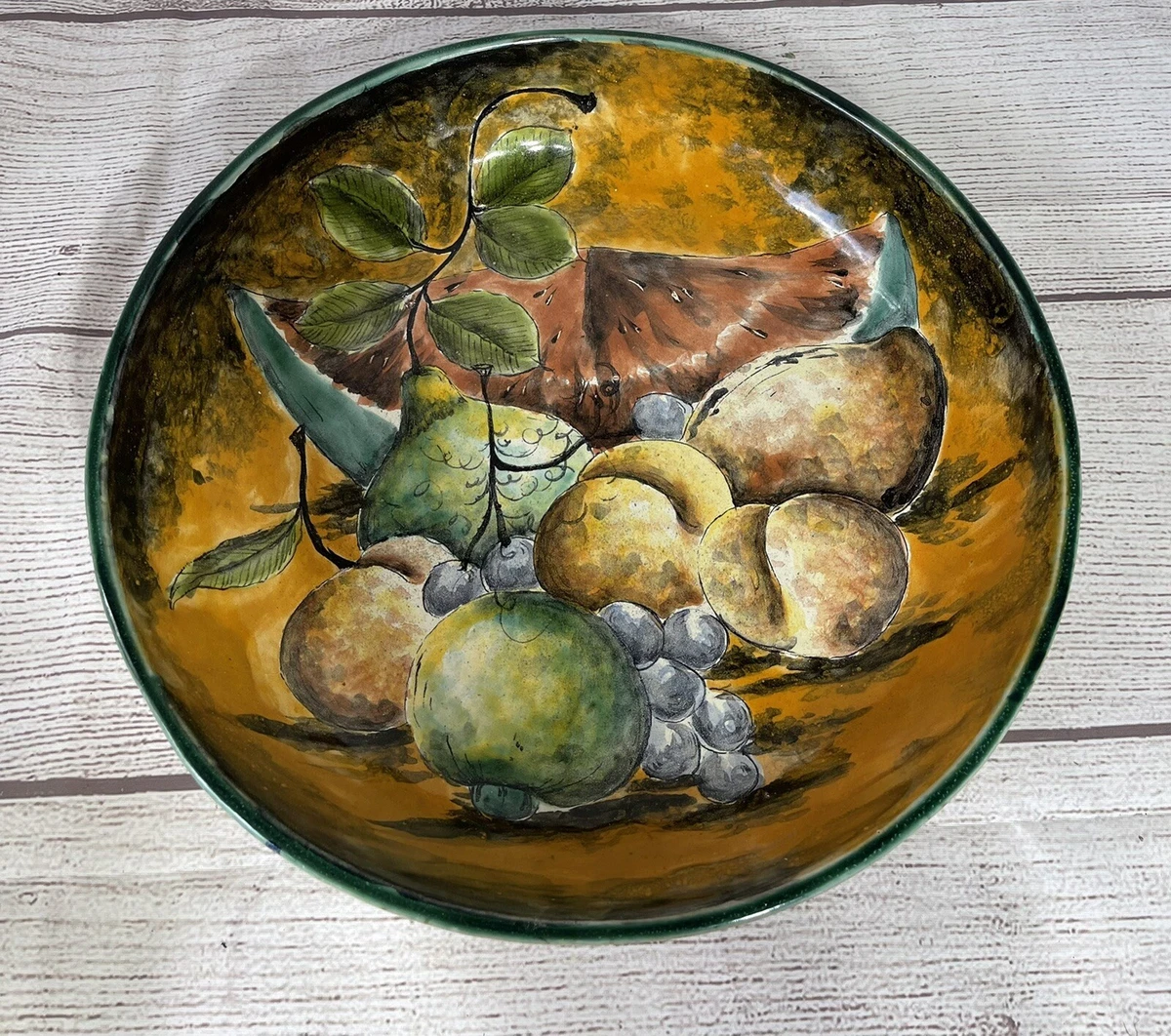 Mayolica “Santa Rosa” Guanajuato Mexican Pottery Large Fruit Bowl 12 1/2”  Diam