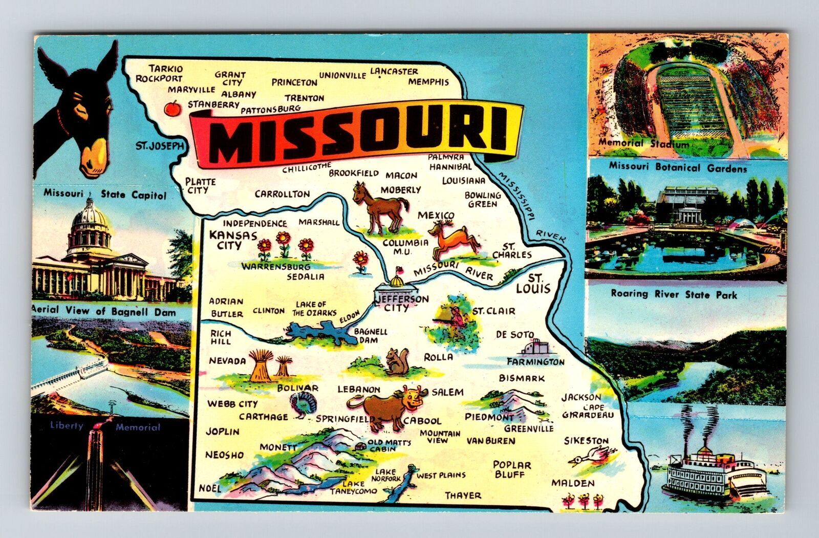 MO-Missouri, Scenic Map View, Landmarks, Vintage Postcard
