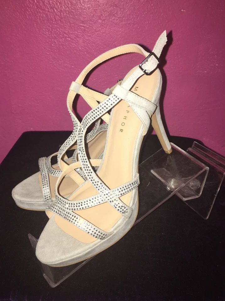 NUEVO Tacones altos de aguja metáfora con tiras estrás para mujer en gris talla 9M Foto 2 de 4