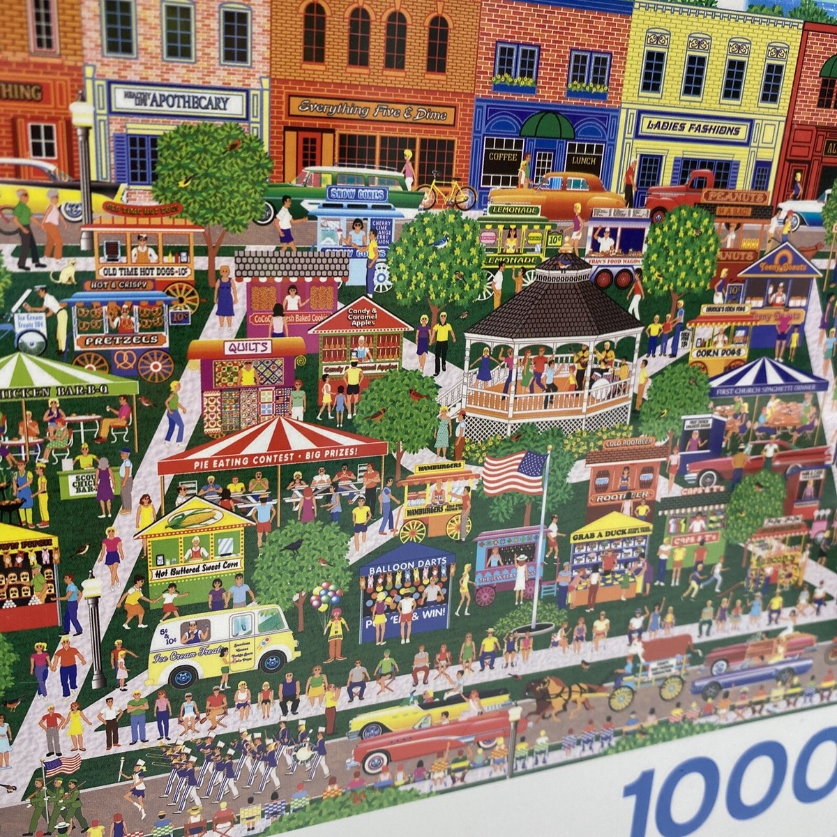 Small Town Big Summer Fair 1000-Piece Jigsaw Puzzle – Bright Folk Art, 27x20 Inches, Great For Families