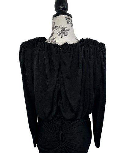 AURELIE Womens Vintage 1980s 80s Black Ruched Cocktail Diamonte Dress Size 10 - Picture 8 of 17