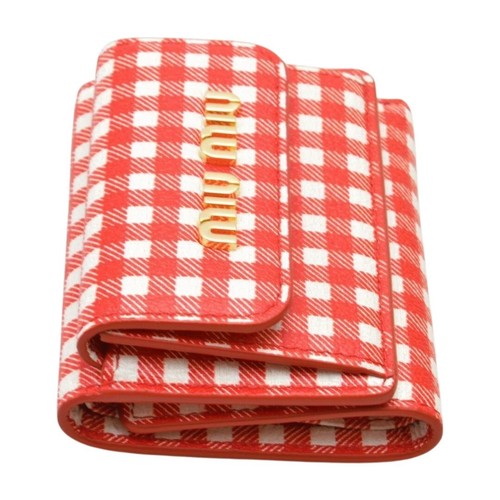MIU MIU Trifold Wallet Geldbörse Compact Wallet Printed Madras Leather 5MH021 Red - Bild 3 von 12