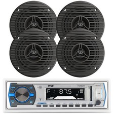 Pyle Stereo White Receiver w/ 3.5" 75W Max All Weather Graphite Speakers QTY 4