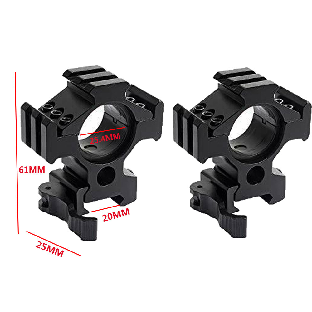 2Pcs Quick Release 3 Side 20mm Picatinny Rail Scope Mount Rings 25.4mm