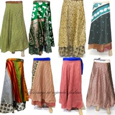 20 PC Vintage Silk Sari Magic Wrap Around Frill Skirt Dress Wholesale Lot Indian