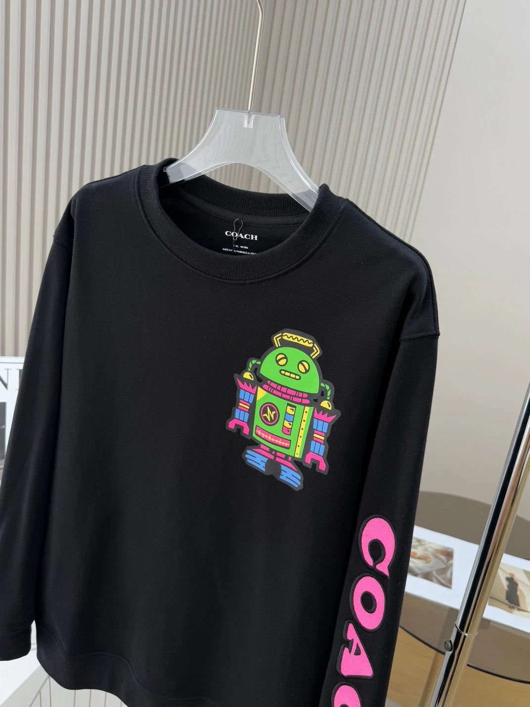 Felpa con cappuccio Coach Coach donna firmata robot nera cotone biologico nuova con etichetta