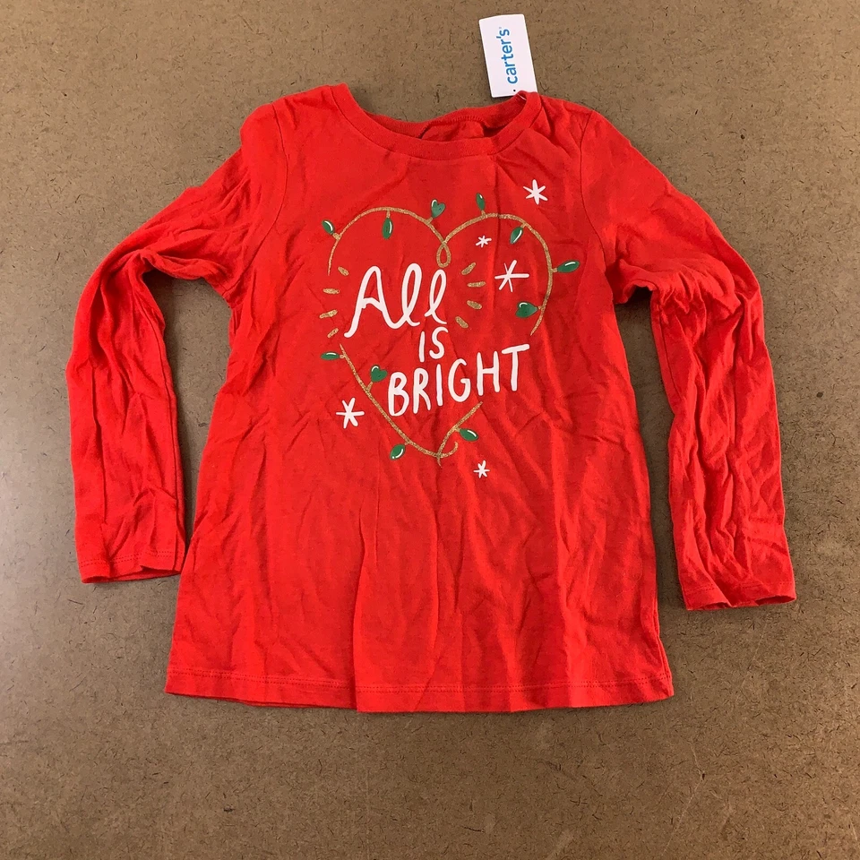 Camisetas Carter's Niñas Talla 7 Manga Larga Rojo Vacaciones Gris Leopardo Gráfico Nuevas con Etiquetas Foto 3 de 4