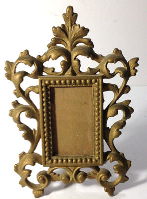 Antique JM-54 Cast Iron Art Baroque Art Easel Tabletop Picture Frame Gold 8.75''