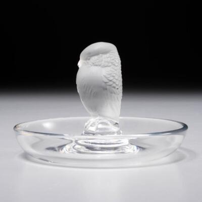 Lalique Signed Crystal France Frosted Rapace Bird Ring Holder Pin