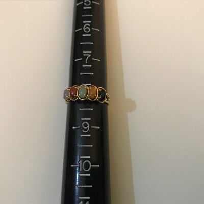 14K Yellow Gold Colored Jade and Onyx Ring size 8