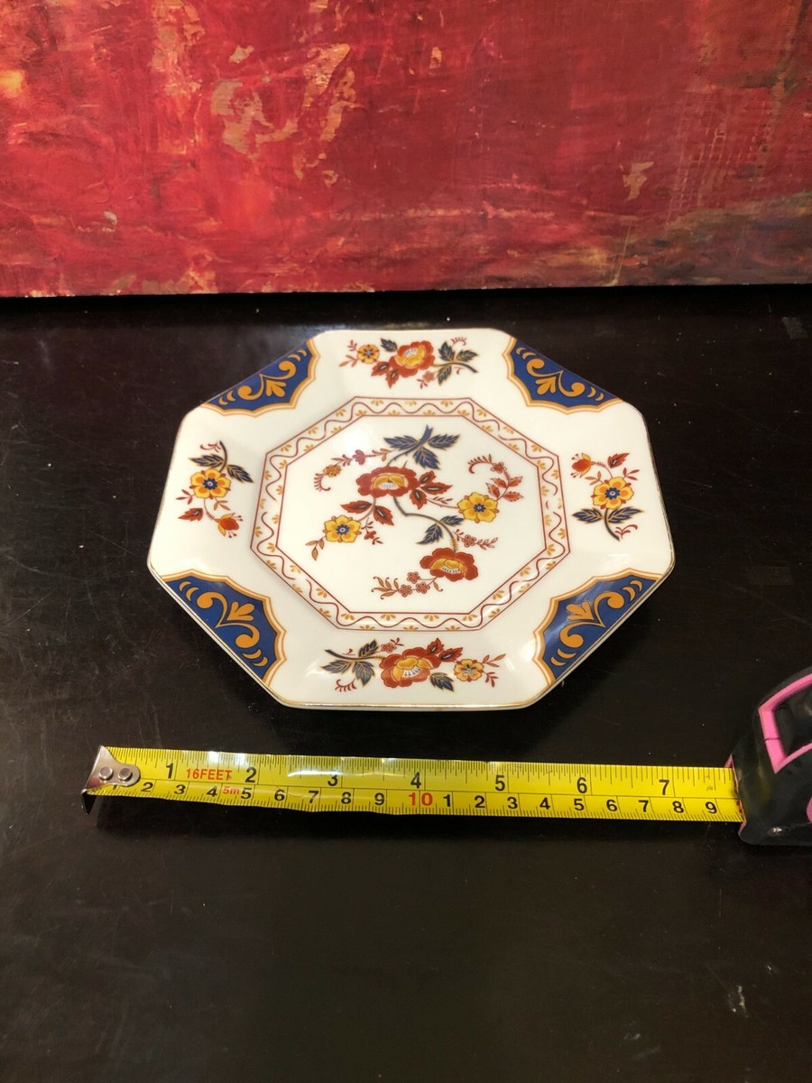 6 Vintage Mikasa FAR EAST Octagonal Blue SALAD Plates 7.375