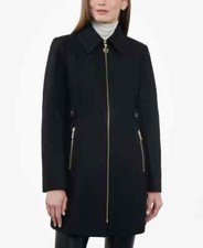 Michael Michael Kors Black Club-collar Zip Coat B7908 Womens Size Pm